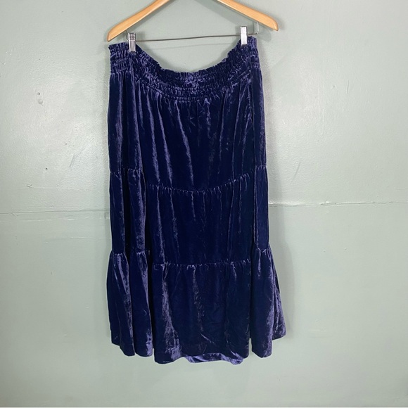 Anthropologie Somerset Maxi Skirt Velvet Blue Tiered Size 2X